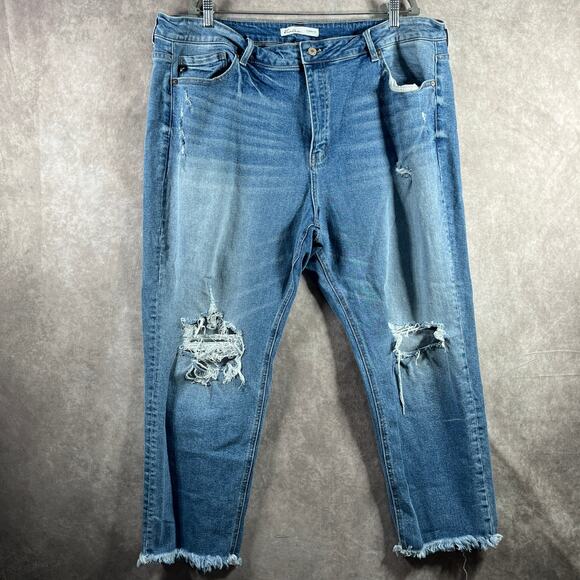KanCan Jeans‎ Womens Plus Size 24 Medium Wash Denim Distressed Straight Ankle - Picture 1 of 12